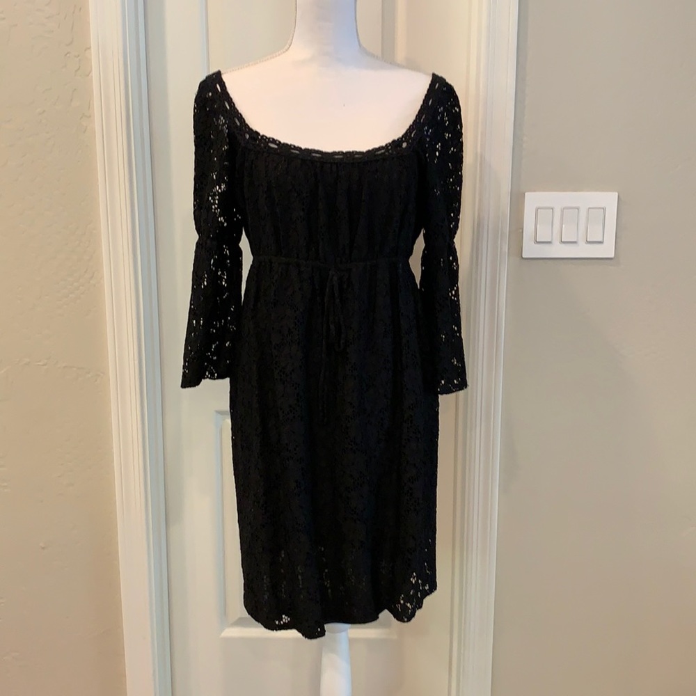 Laundry Black Stretch Lace Dress Size L